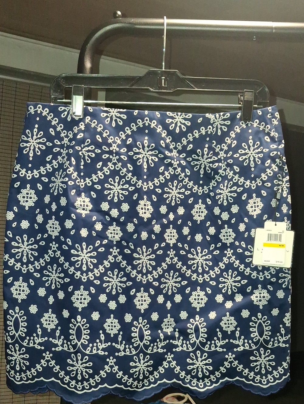 Laundry By Shelli Segal Navy Blue Eyelet Embroidered Mini Skirt